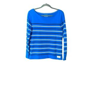 Talbots Women's bright Blue Striped Sweater… Size L… 100% cotton… Beautiful